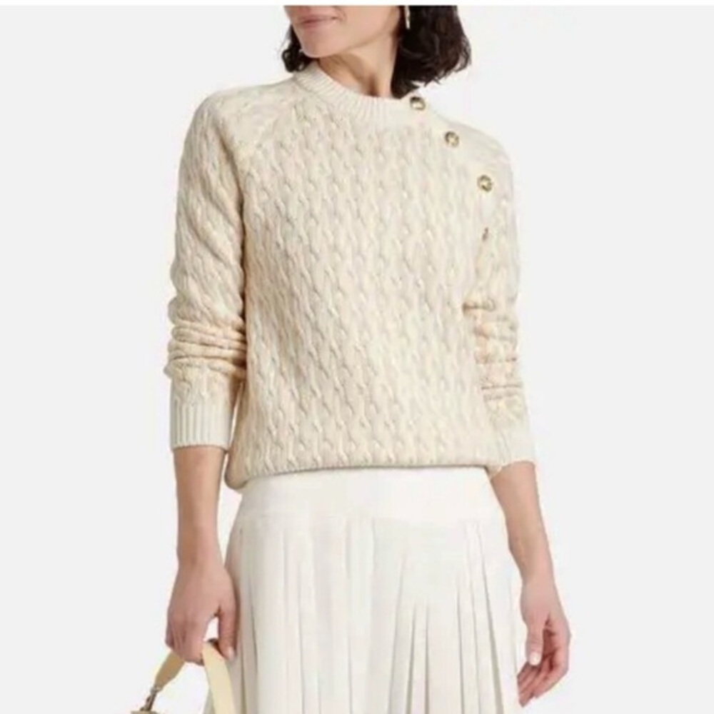 Derek Lam 10 Crosby Sawyer Cotton Blend Cable Knit Sweater Cream $495 NWT Sz L